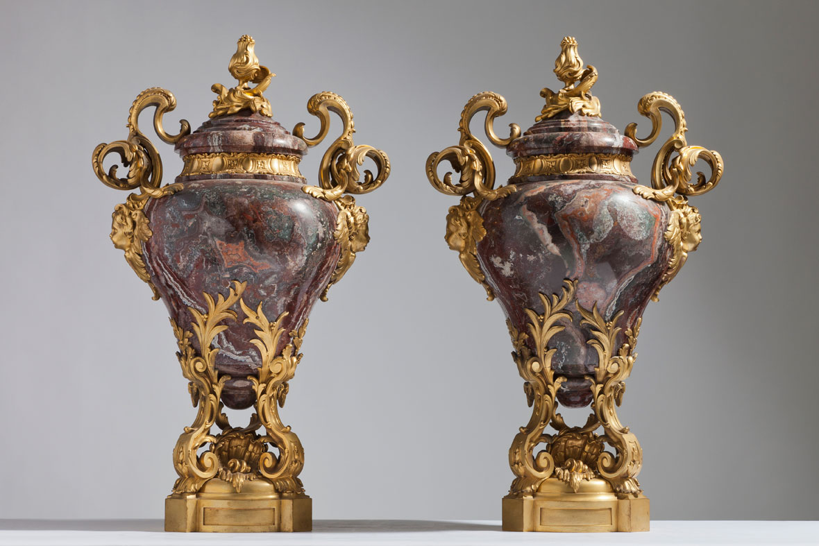 Gagneau Freres Marble and Bronze Mounted Vases